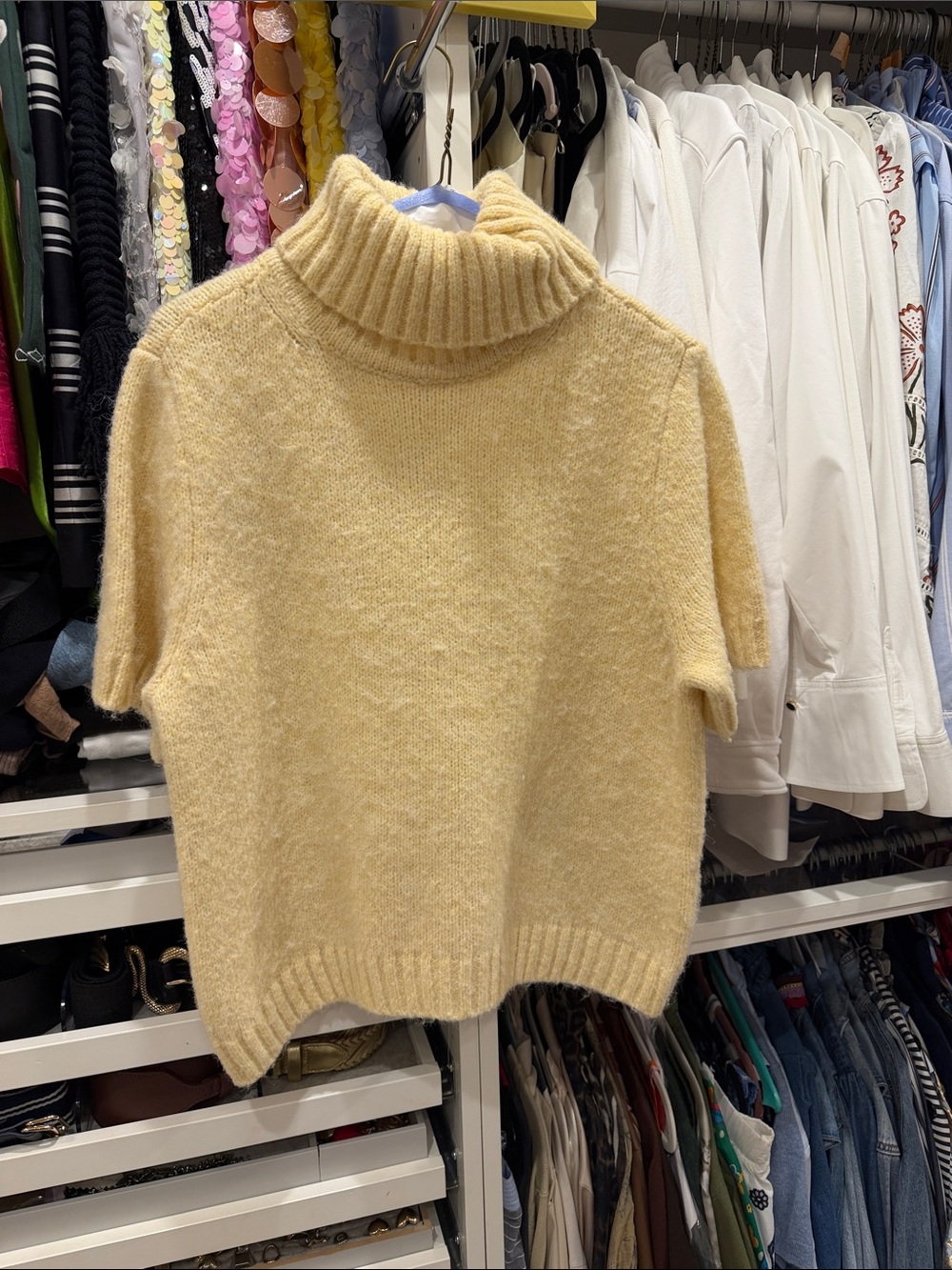 Abercrombie & Fitch Pale Yellow Short-Sleeve Turtleneck Sweater